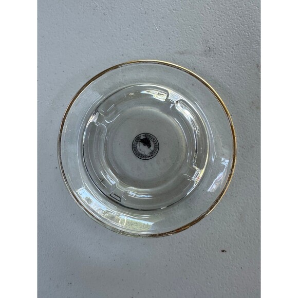Vintage Caesars Palace Mid Century Clear Glass Central Emblem Gold Trim Ashtray - Picture 1 of 2
